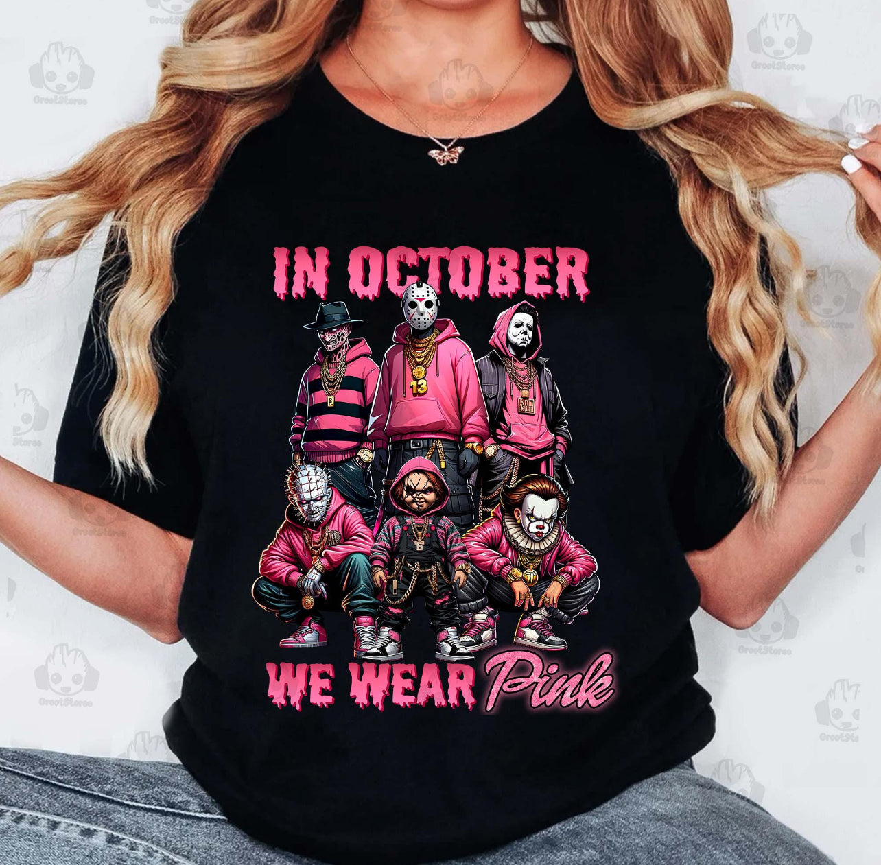 We wear pink horror tee/sweatshirt