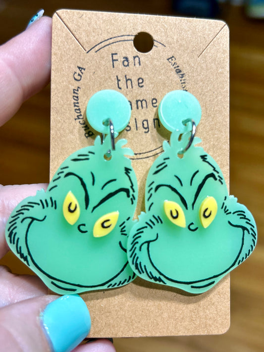 Grinch Acrylic Handmade Dangle Earrings