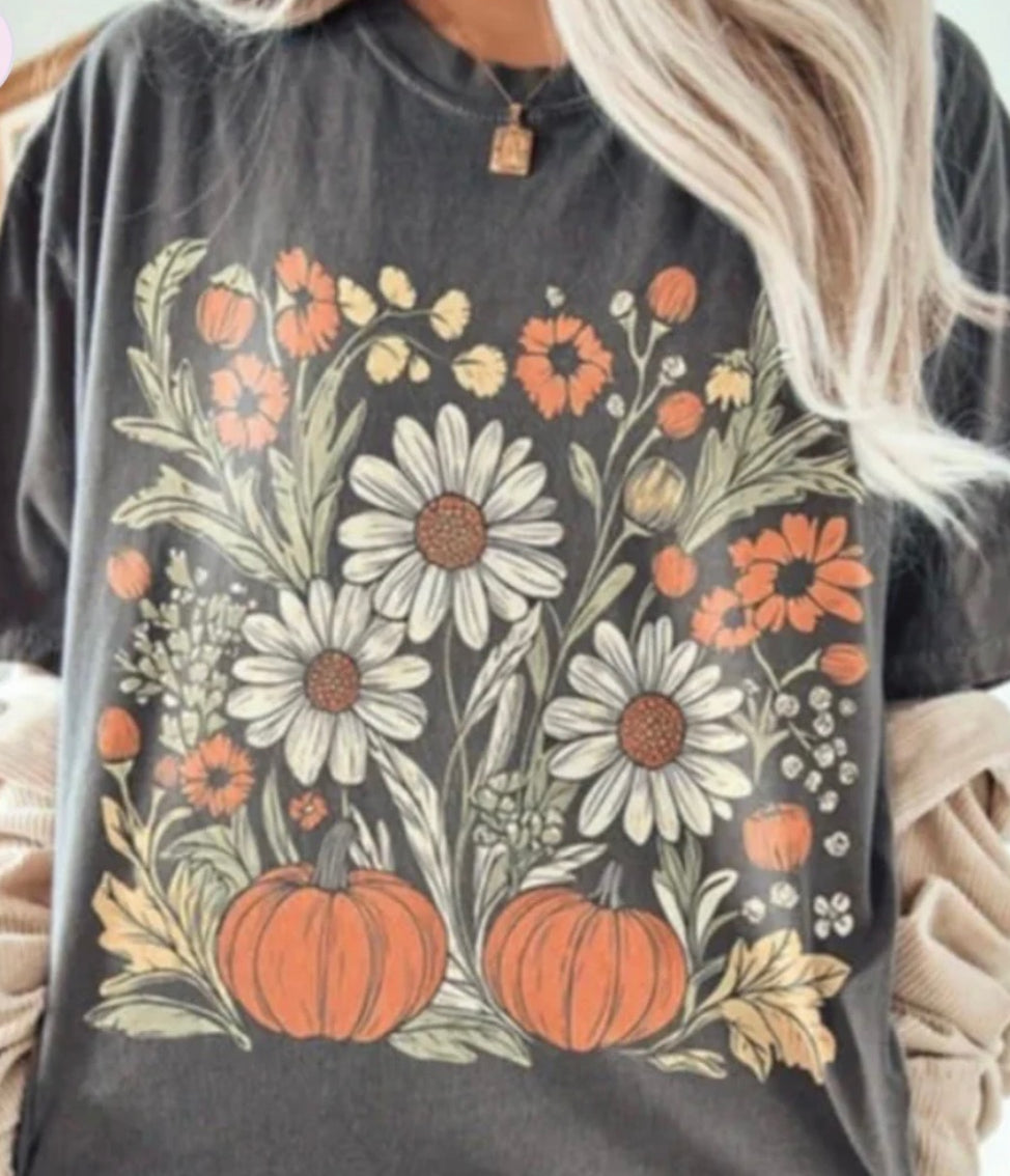 Pumpkins and wildflowers DTF Print