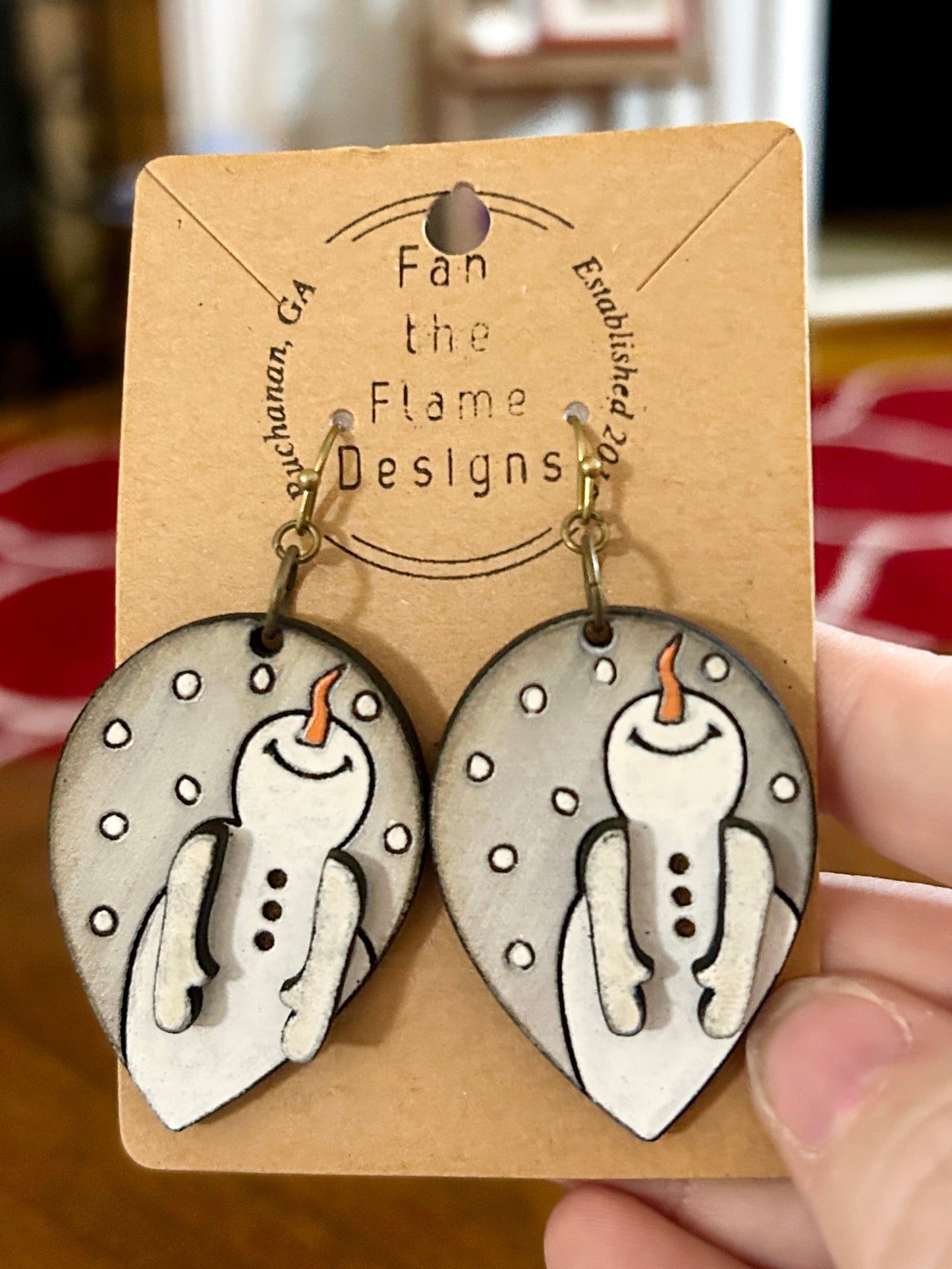 Snowman Wooden Dangle Earrings
