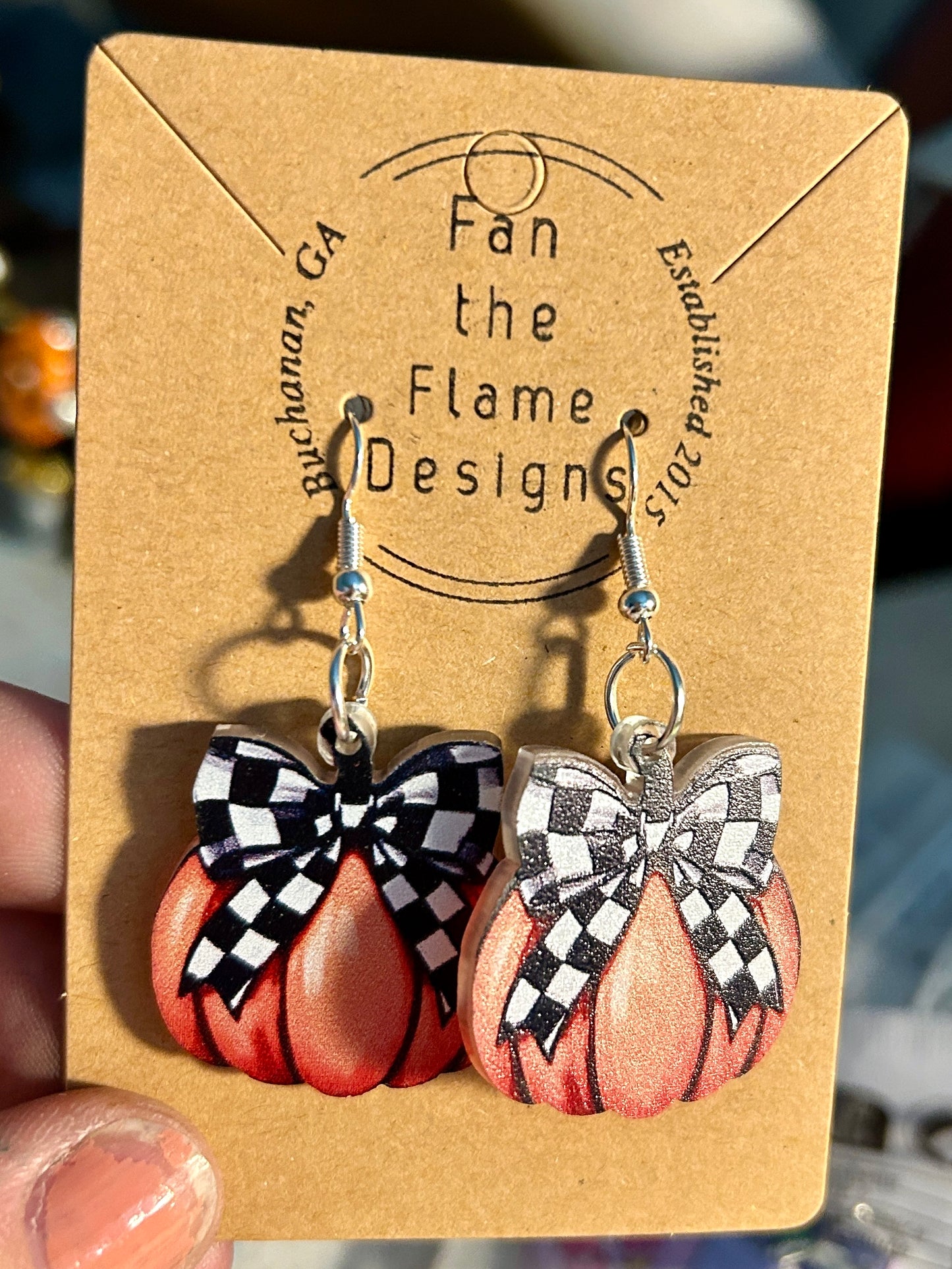 Pumpkin with checkered bow Earrings