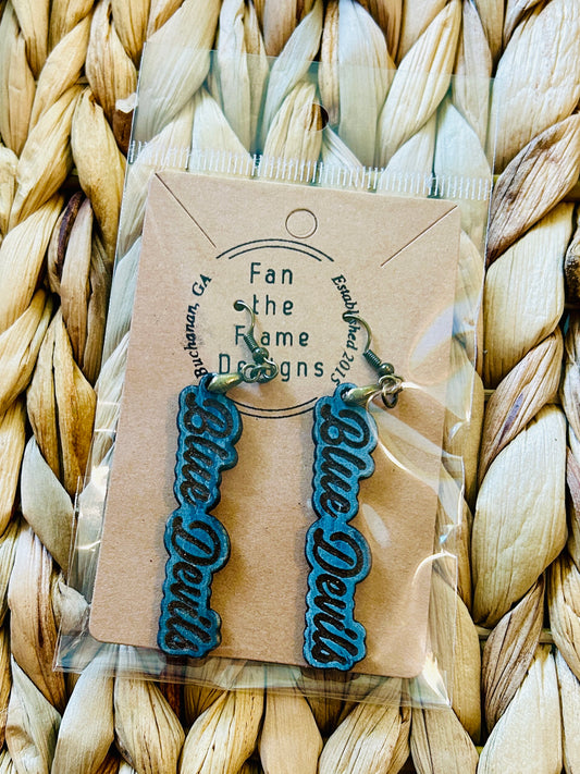 Handmade Blue Devil Dangle Earrings