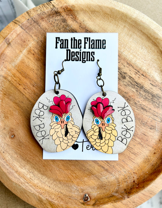 Handmade Distressed Bok Bok dangle earring