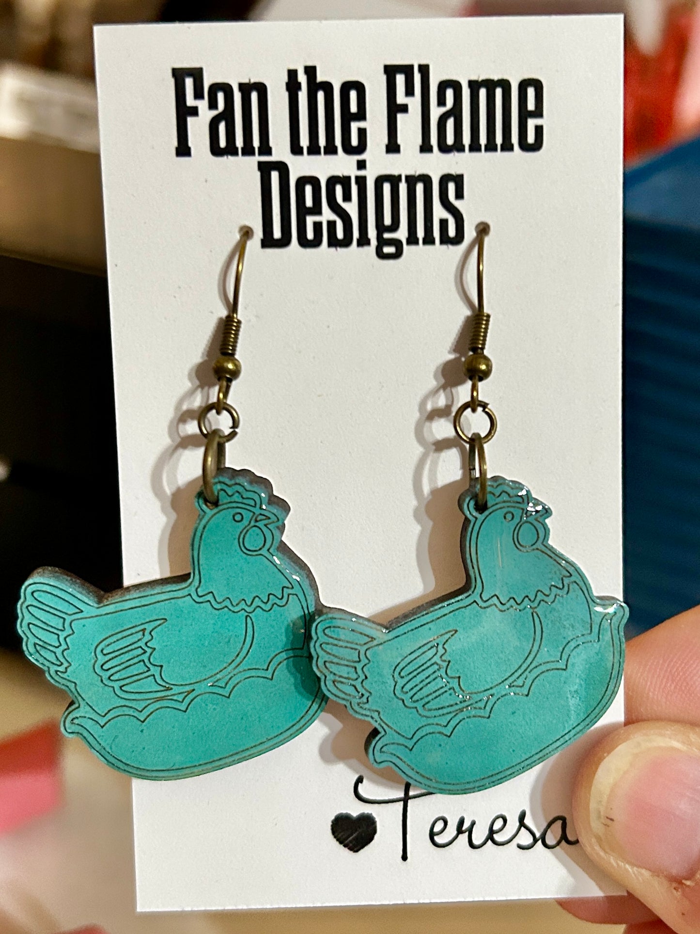 Chickens Wooden Dangle Earrings
