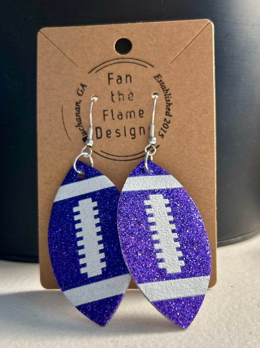 Purple Glitter Football Dangle Earrings