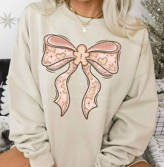 Pink gingerbread bow tee/sweatshirt