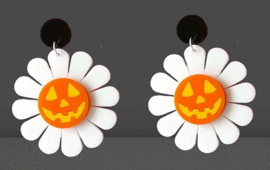 Halloween Horror Smiling Pumpkin Daisy Acrylic Earrings