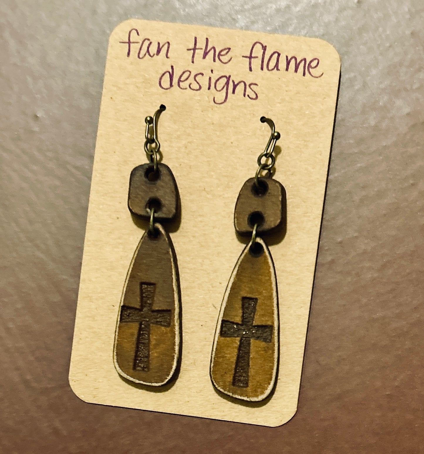 Handmade Distressed Cross dangle earring