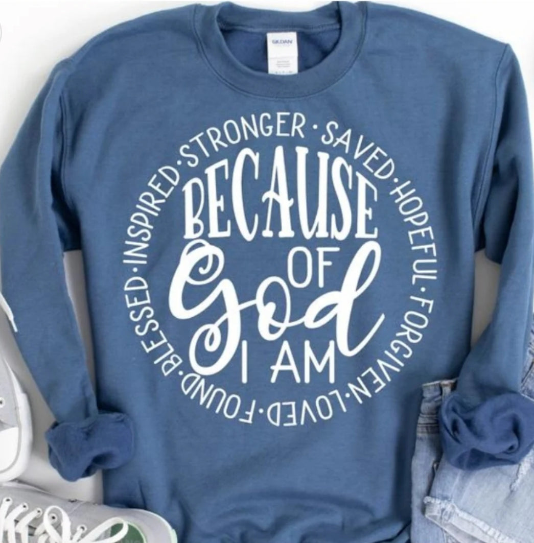 Because of God I am tee/sweatshirt