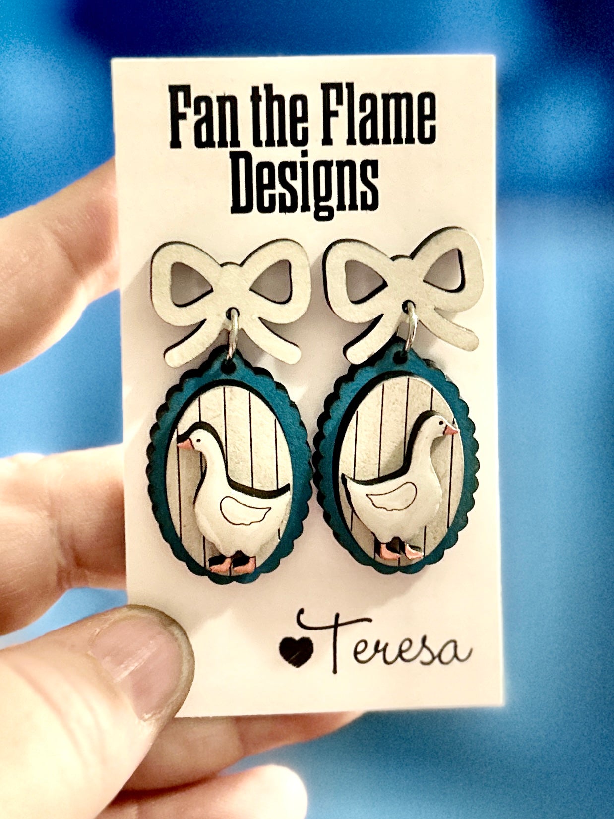 Handmade Coquette Bow with Goose Dangle Earrings