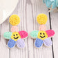 Smiling Face Colorful Flowers Glass Rice Beads Earrings