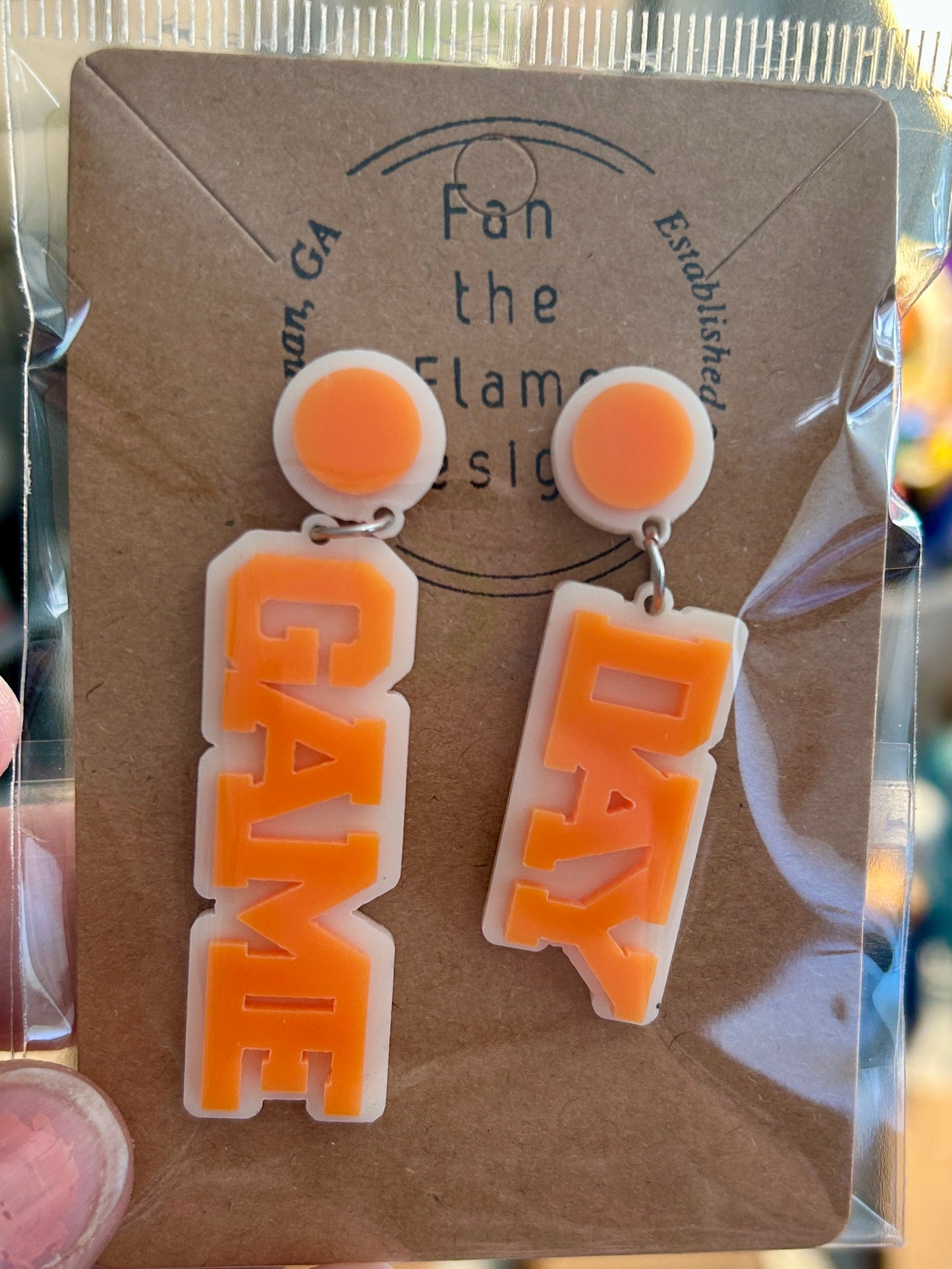 Orange & White Game Day Dangle Earrings