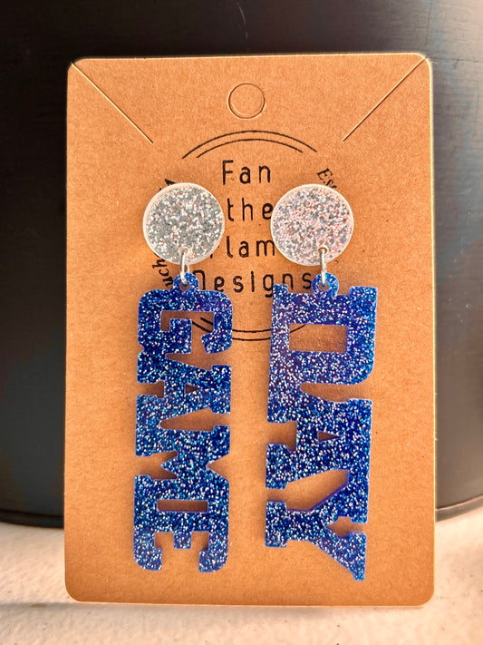 Silver & Navy Glitter Dangle Earrings