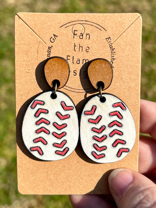 Handmade Distressed Baseball dangle earring