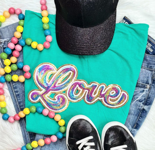 Iridescent Love Chenille Patch tee/sweatshirt