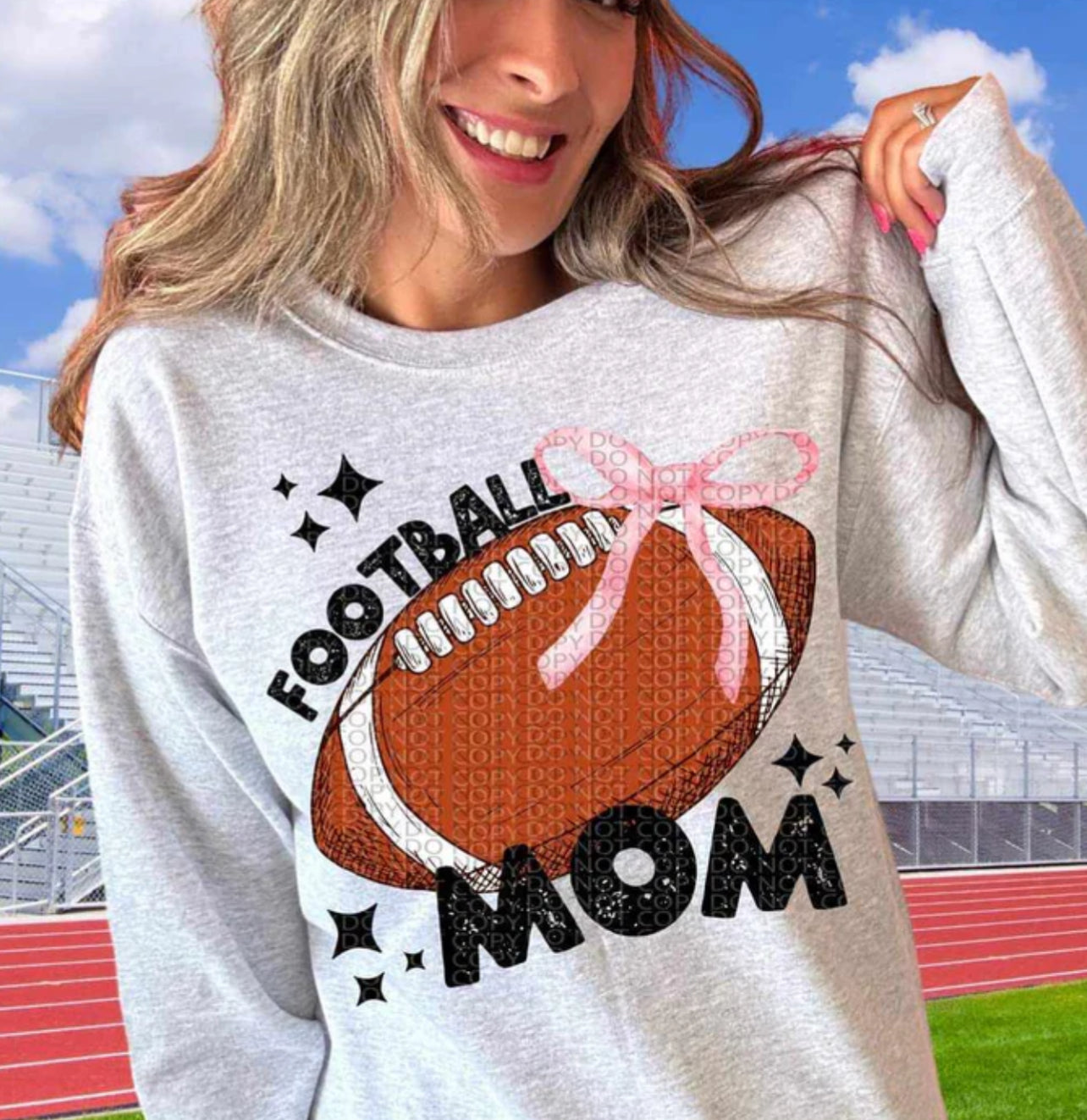 Football Mom with pink bow tee/sweatshirt