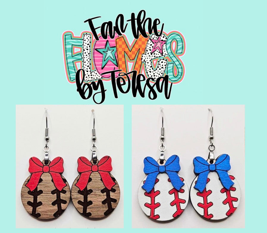Handmade Baseball Bow Earrings