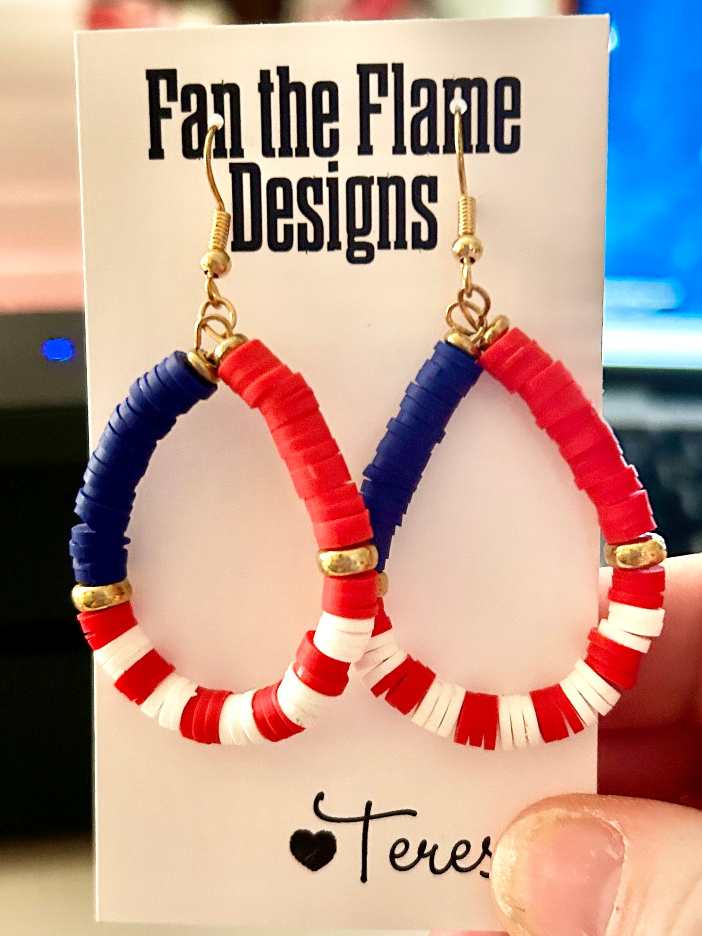 Red, white, blue bead earrings