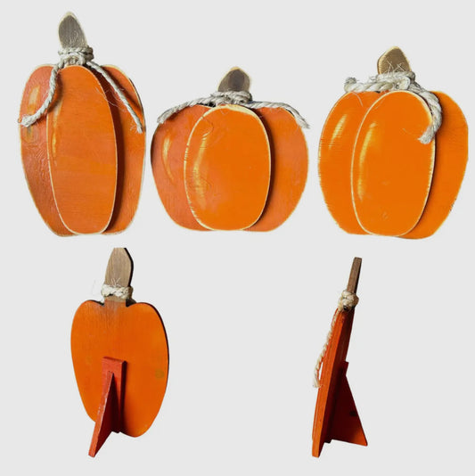 Handmade Set of 3 Wooden Pumpkins