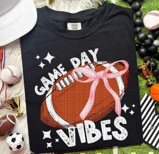 Game Day Vibes with pink bow tee/sweatshirt