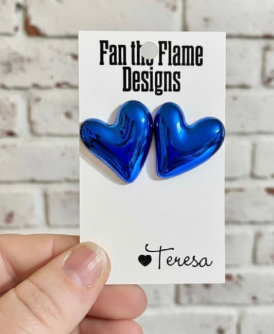 Shiny Blue Heart Studs