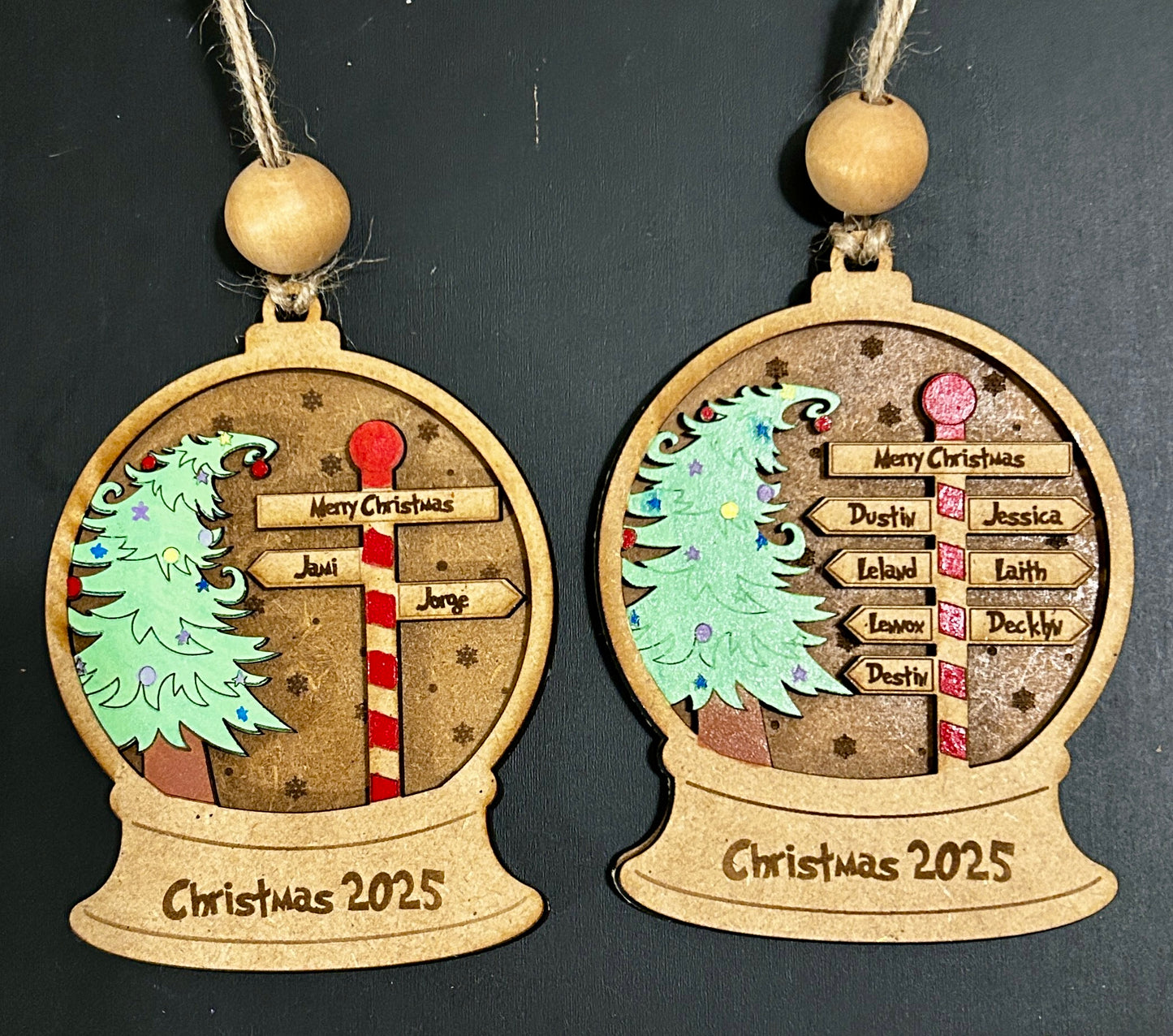 Personalized Family Christmas Tree Directional Sign Ornament
