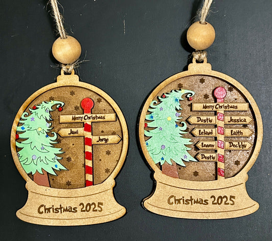 Personalized Family Christmas Tree Directional Sign Ornament
