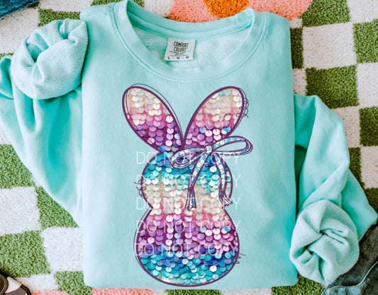 Bunny blue faux sequin bow tee/sweatshirt