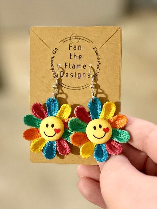 Smiley Face Flower Dangle Earrings