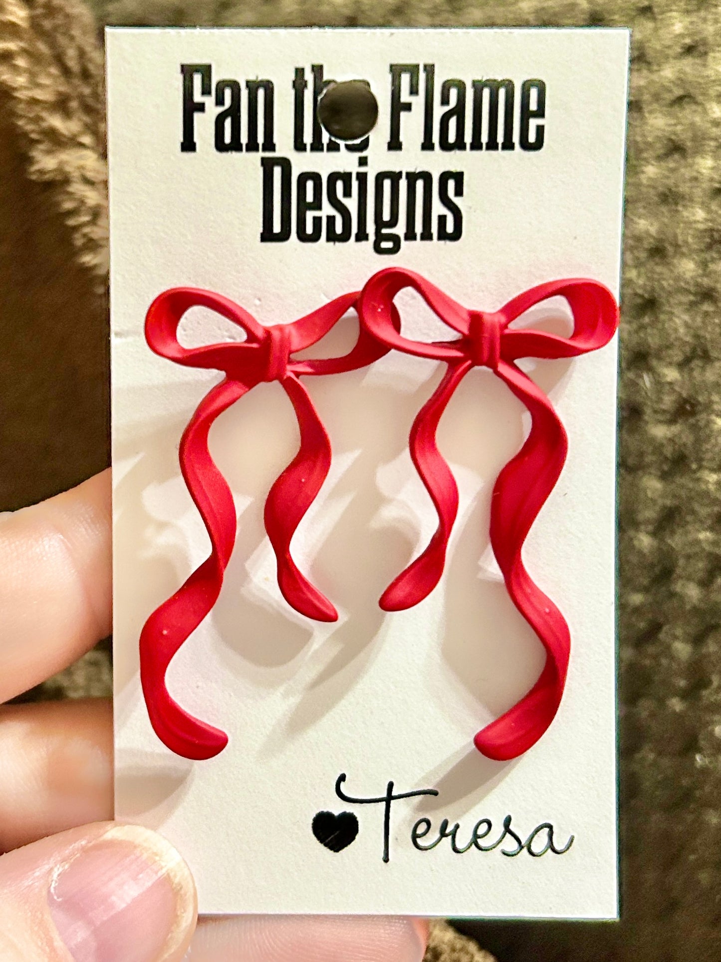 Red Bows Handmade Clay Dangle Earrings