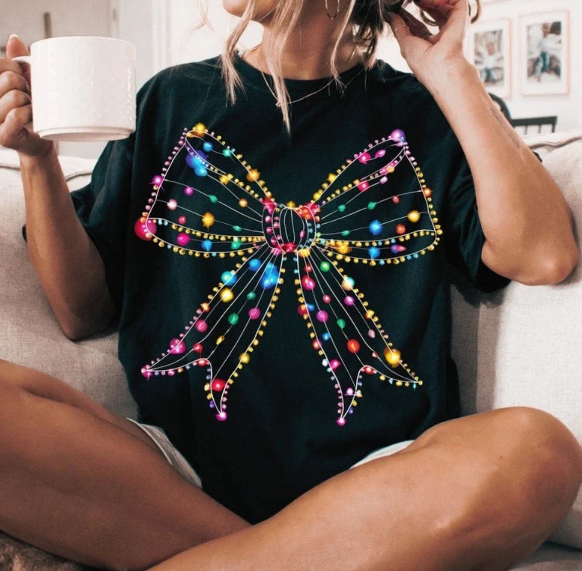 Bow with Christmas Lights tee/sweatshirt