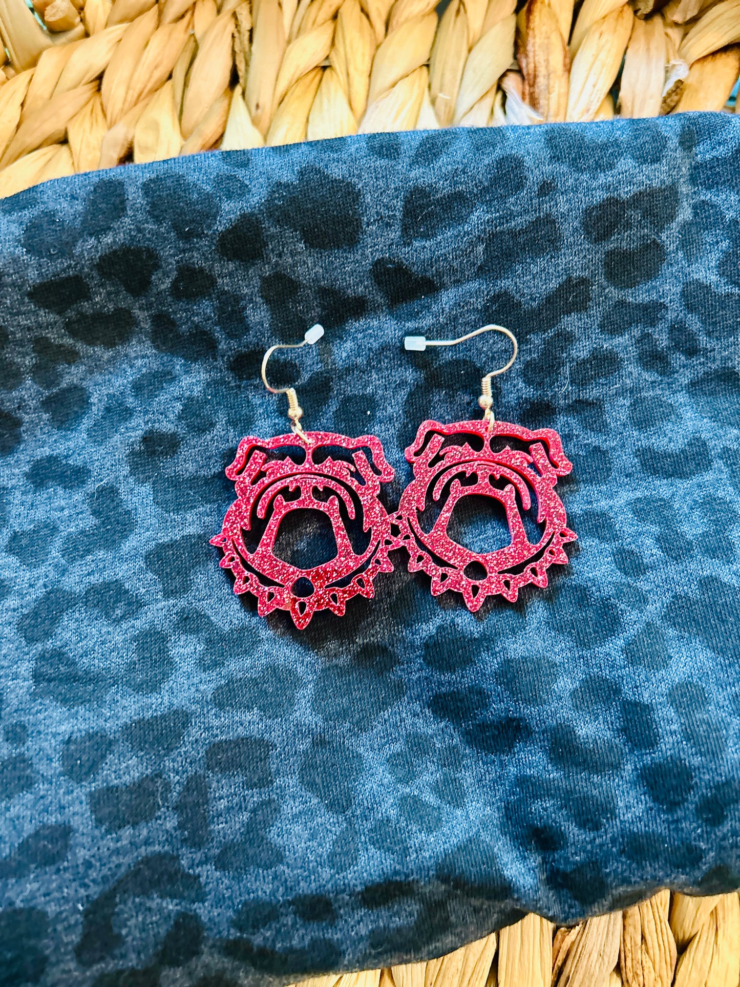 Red Glitter Dawgs Dangle Earrings