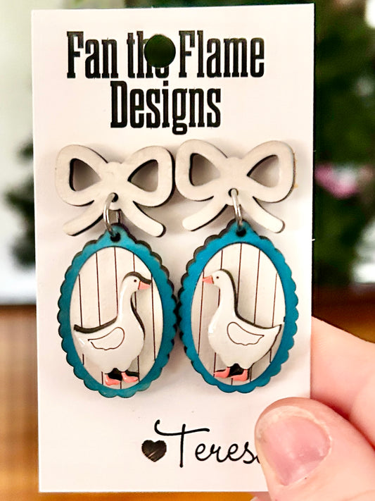 Bows & Geese Handmade Dangle Earrings