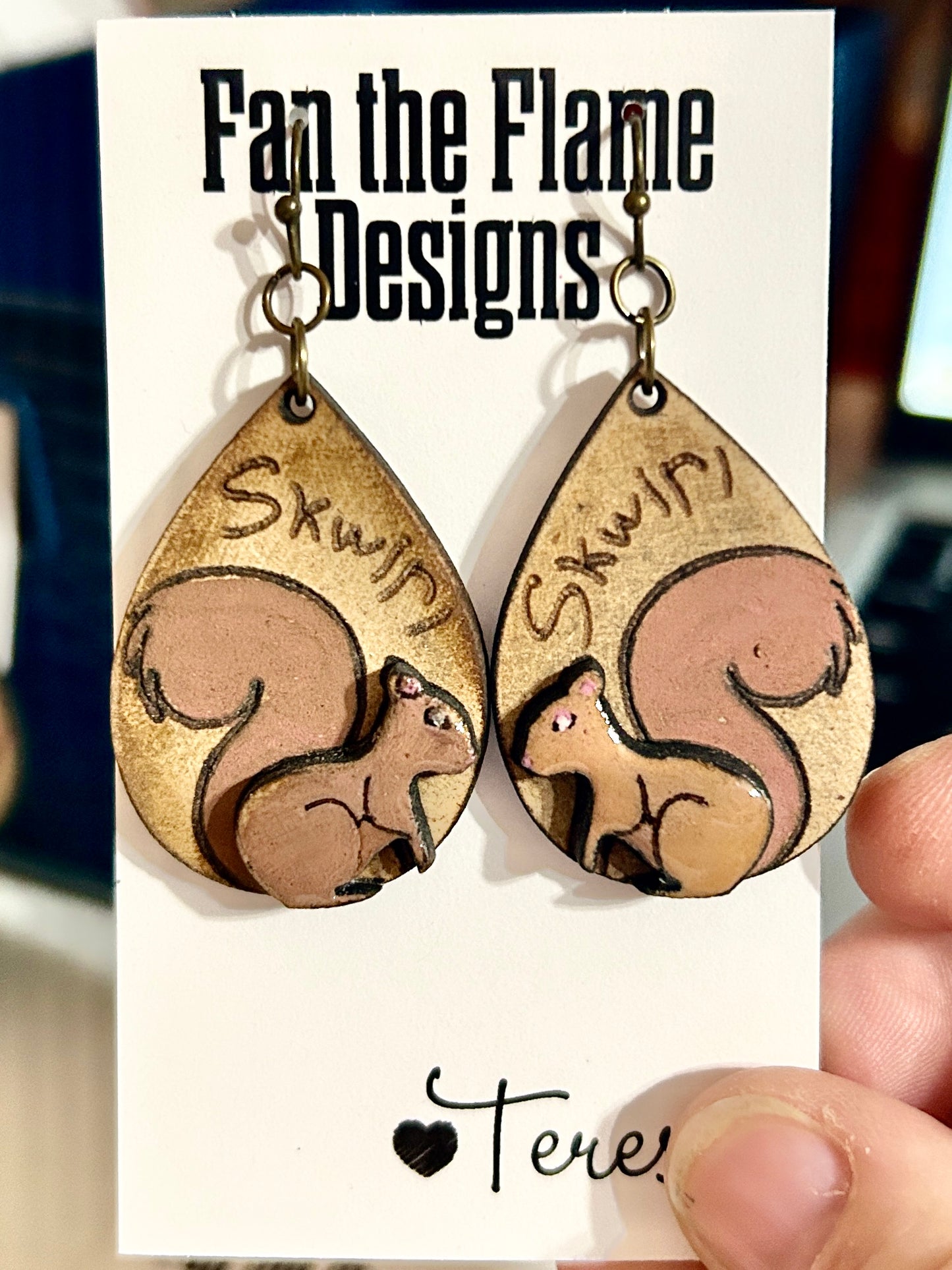 Squirrel Wooden Dangle Earrings