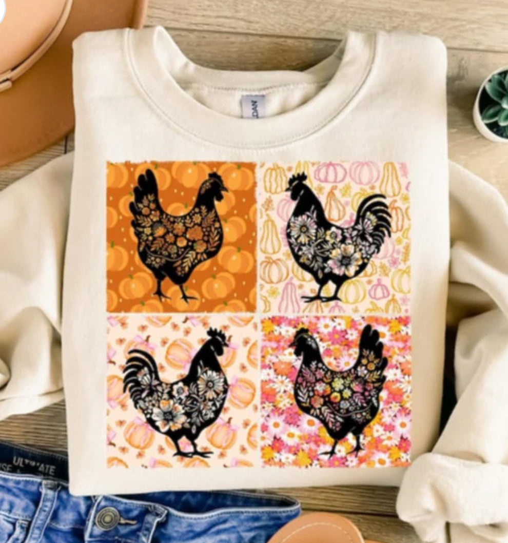 Fall pumpkins Chicken & Floral Checkered Tee/Sweatshirt