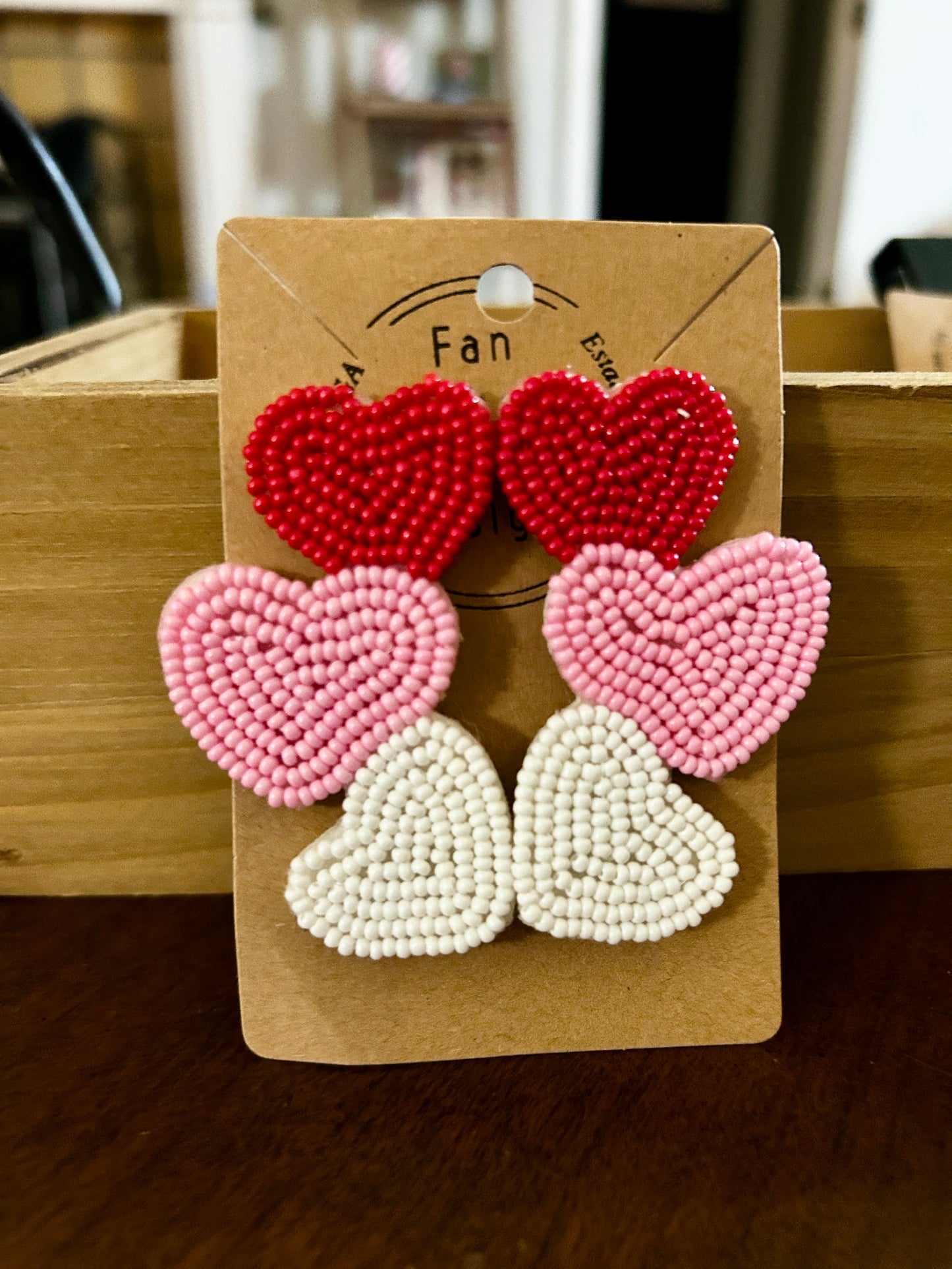 Heart Trio Seed Bead Dangle Earrings