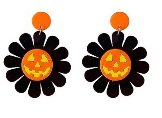 Halloween Horror Smiling Pumpkin Daisy Acrylic Earrings