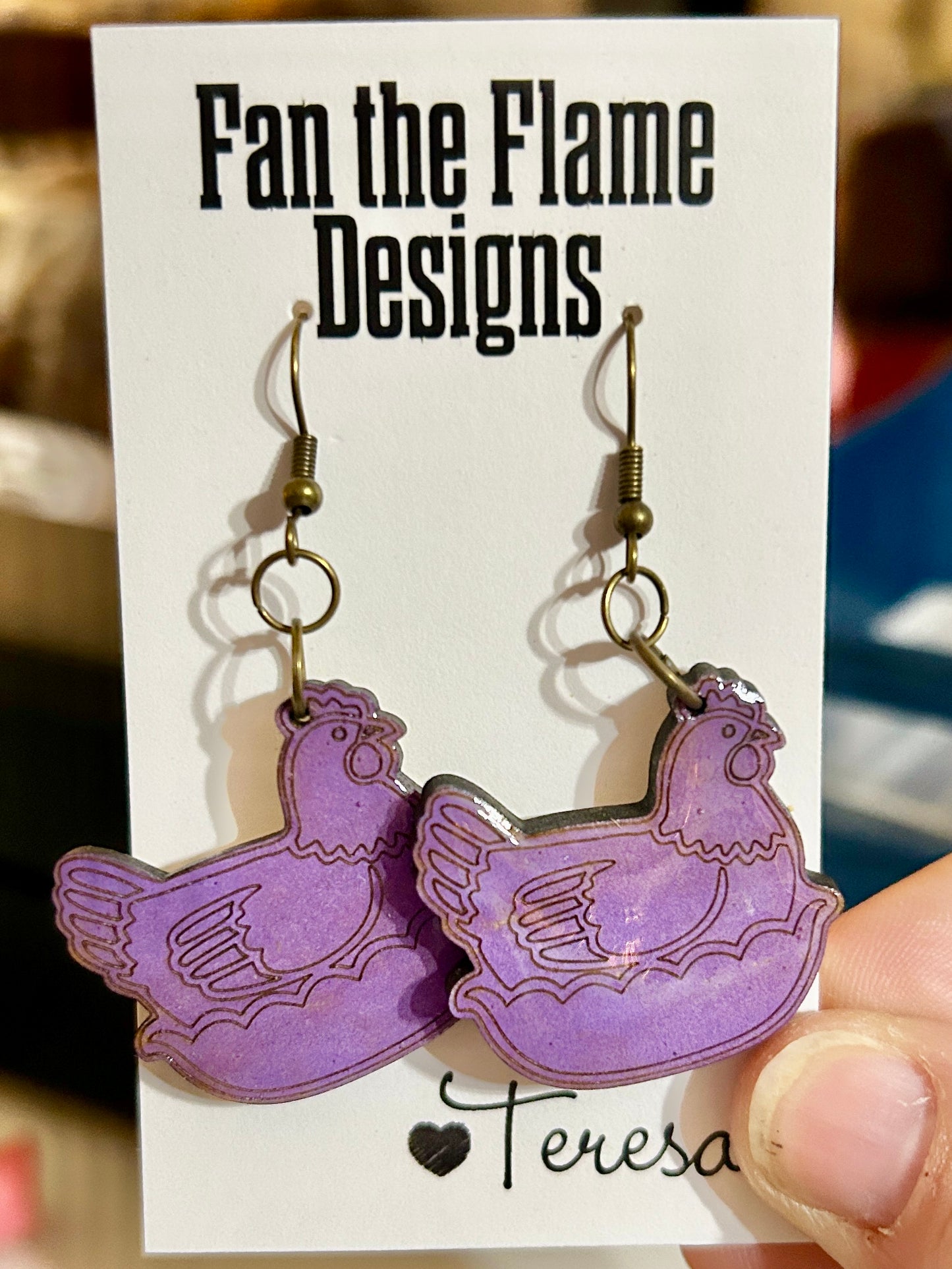 Chickens Wooden Dangle Earrings