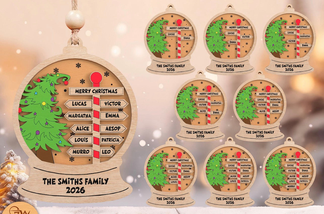 Personalized Family Christmas Tree Directional Sign Ornament