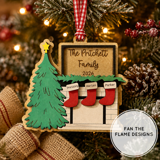 Fireplace & Christmas Tree Family Christmas Ornament