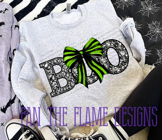 Boo Rhinestone Black Green Bow tee/sweatshirt