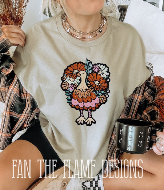 Cute turkey - sequins patch adult tee/sweatshirt