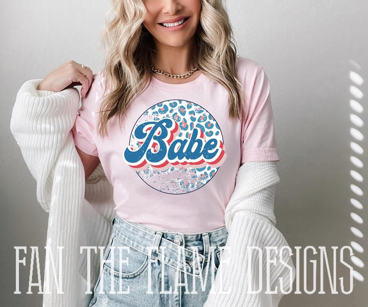 Babe leopard circle red white blue tee/sweatshirt