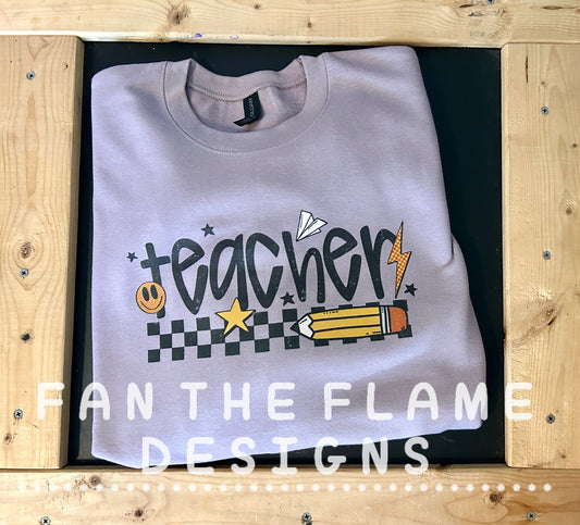 Teacher Pencil Checker tee/sweatshirt