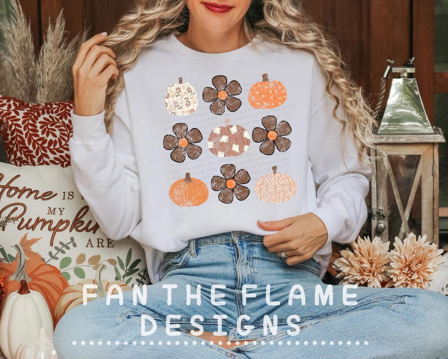Brown Floral Pumpkins Grid Tee/Sweatshirt