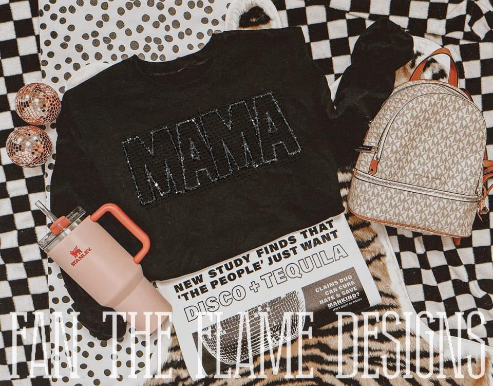 Mama black faux embroidery tee