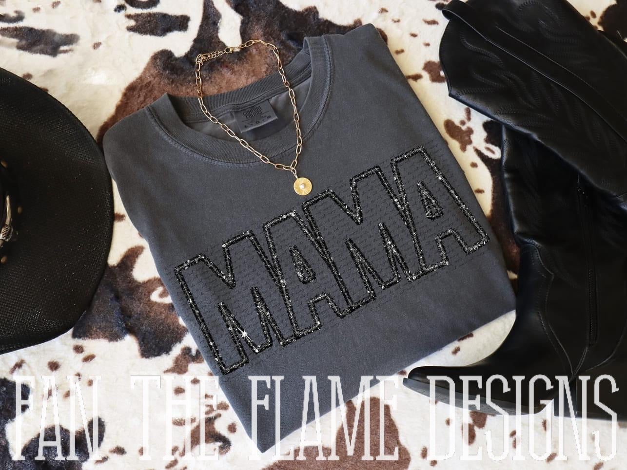 Mama black faux embroidery tee