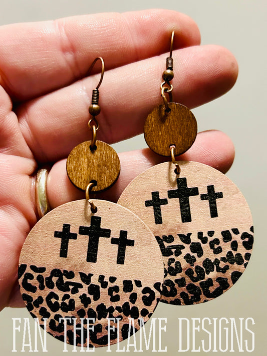 Leopard Cross Dangle Earrings