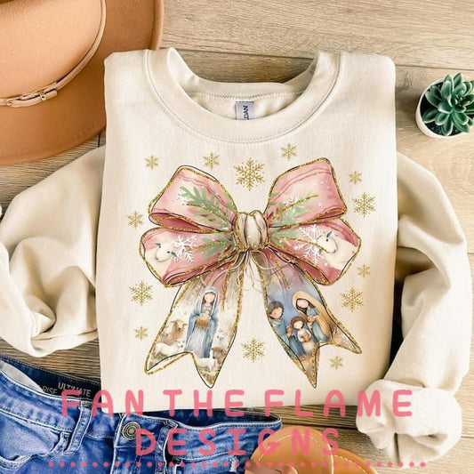 Nativity scene coquette bow tee/sweatshirt