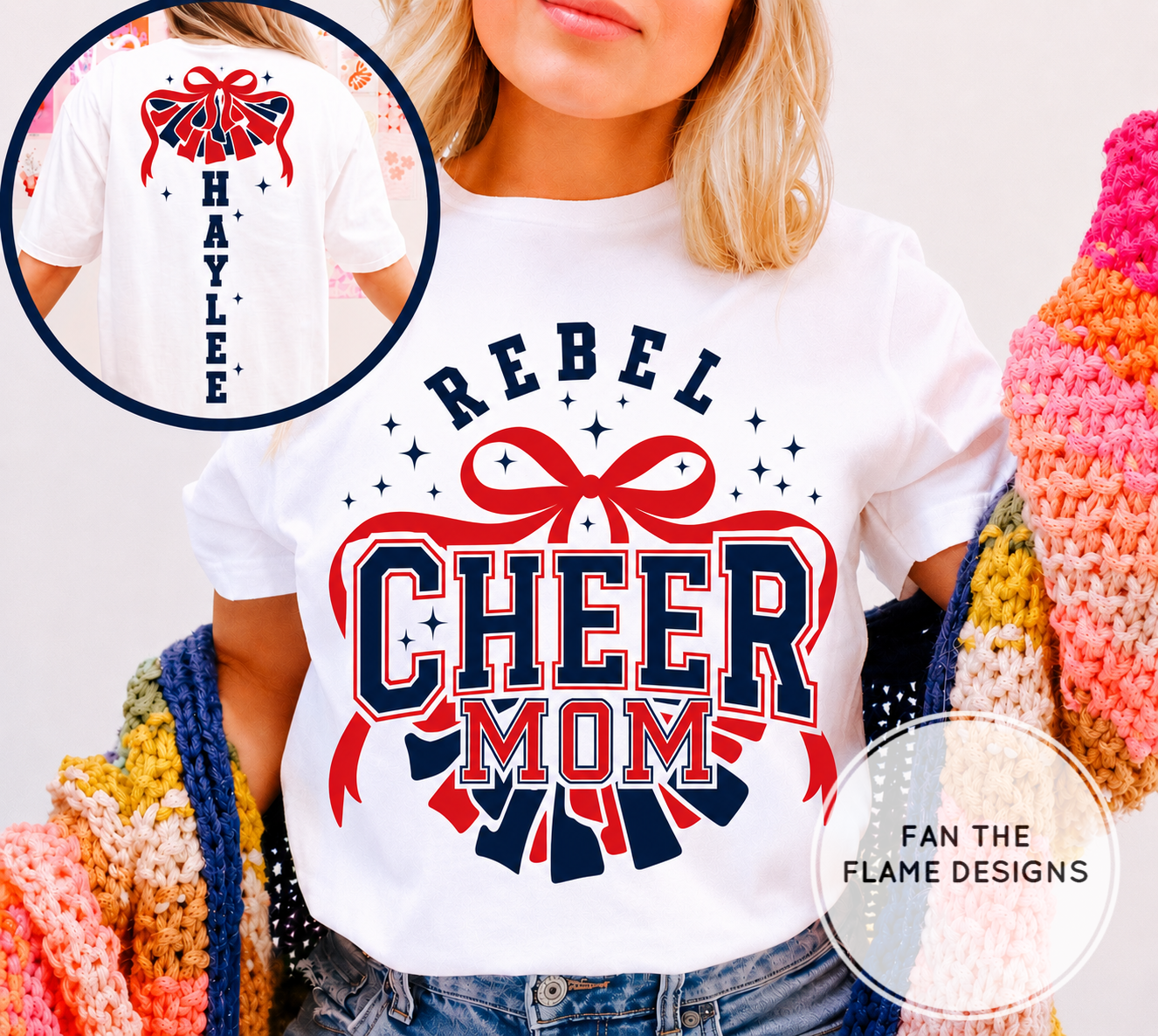 Rebel Cheer Mom - Personalized Front & Back Design